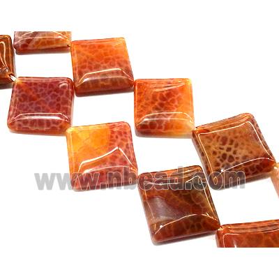 Fire Agate beads, square, grade A, ruby