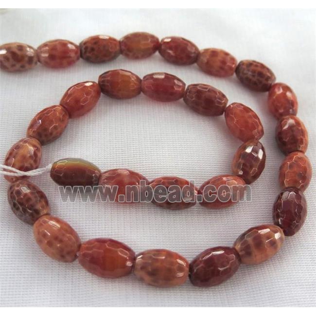 ruby fire agate bead, faceted barrel