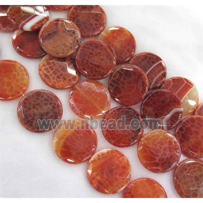ruby fire agate bead, faceted flat-round