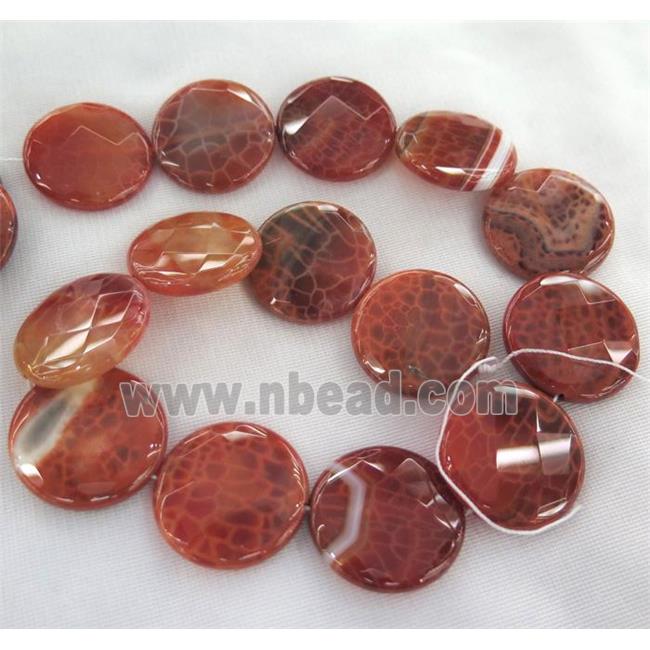 ruby fire agate bead, faceted flat-round