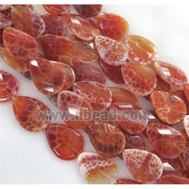 ruby fire agate beads, faceted teardrop