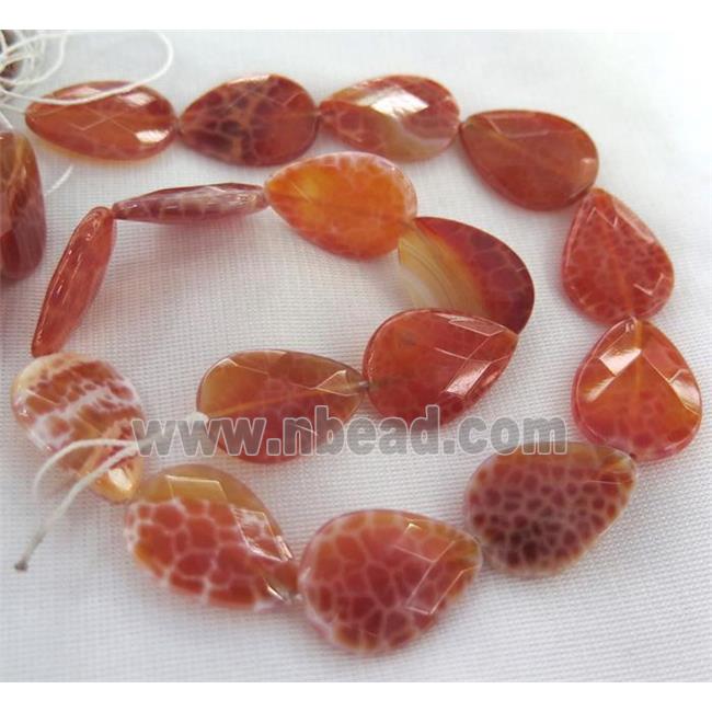 ruby fire agate beads, faceted teardrop