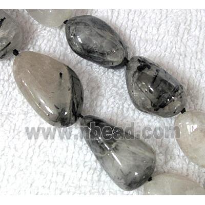 black rutilated quartz bead, freeform