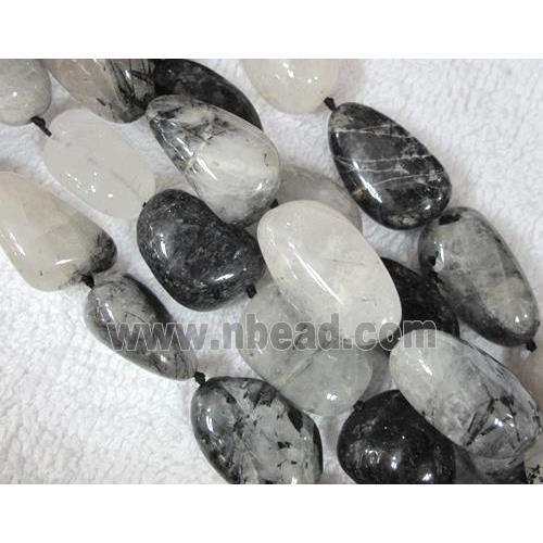 black rutilated quartz bead, freeform