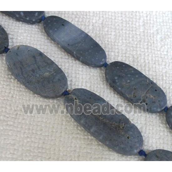 blue Coral Fossil Beads, chrysanthemum, flat oval