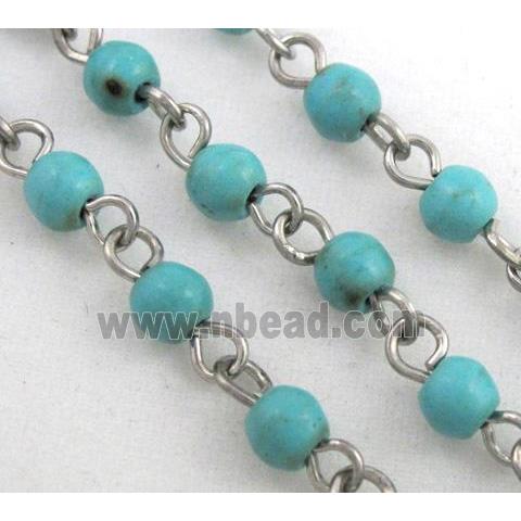 turquoise beaded chain, blue