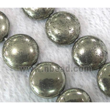 natural Pyrite Beads, flat-round