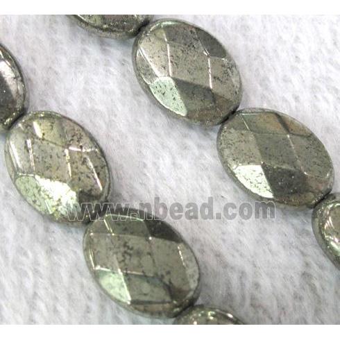 natural Pyrite Beads, faceted flat-oval