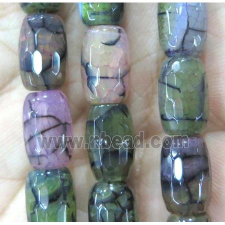 dragon veins Agate beads, faceted barrel, green