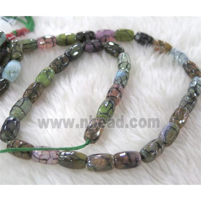 dragon veins Agate beads, faceted barrel, green