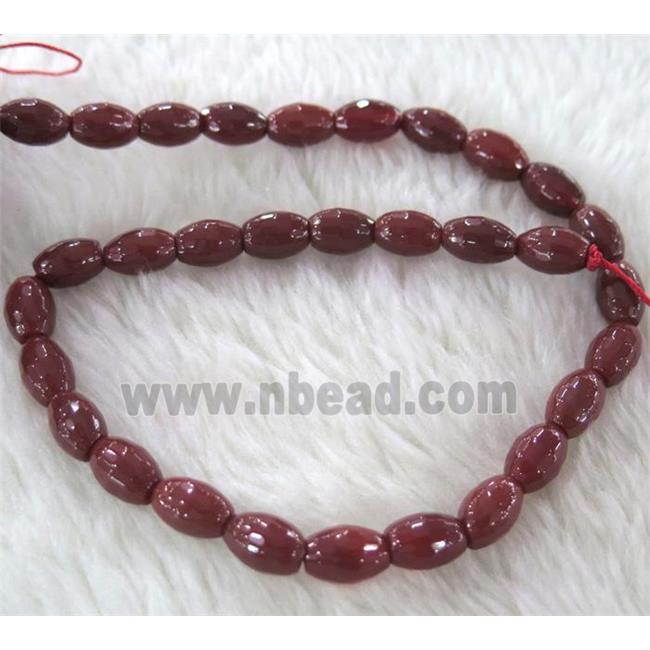 Agate bead, faceted barrel, red