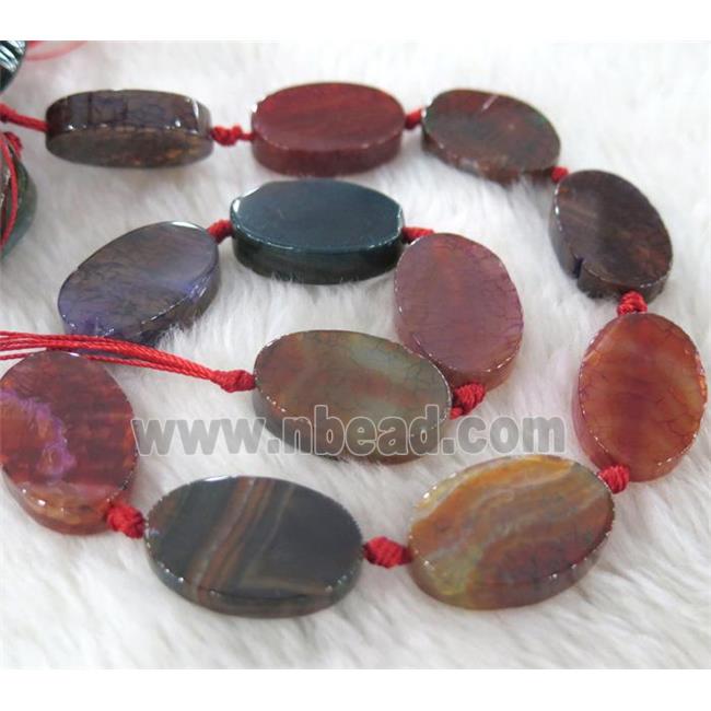 Agate bead, oval, flat, mixed color