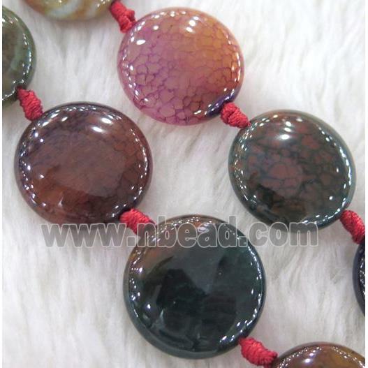 dragon veins Agate beads, flat round, mixed color
