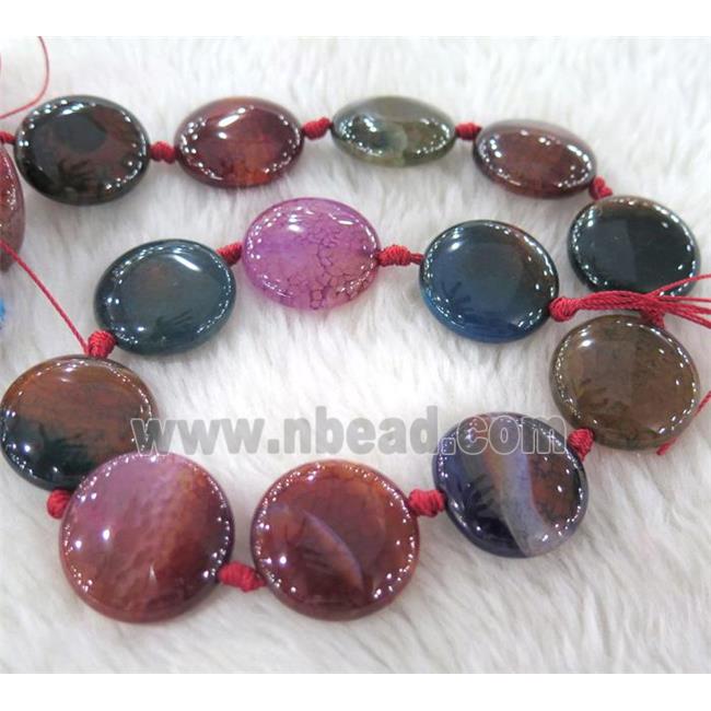 dragon veins Agate beads, flat round, mixed color