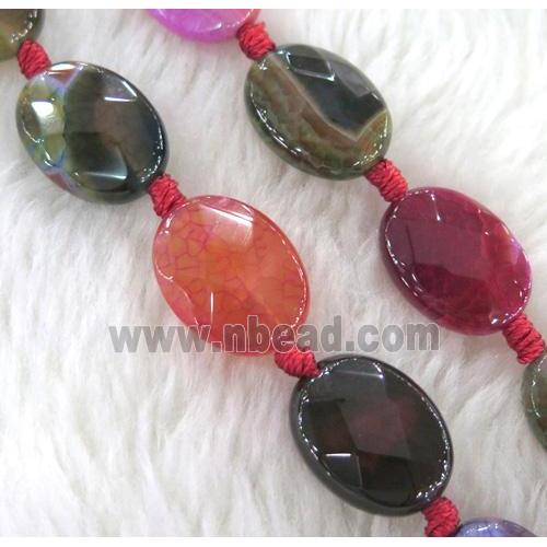 Agate beads, faceted oval, mixed color
