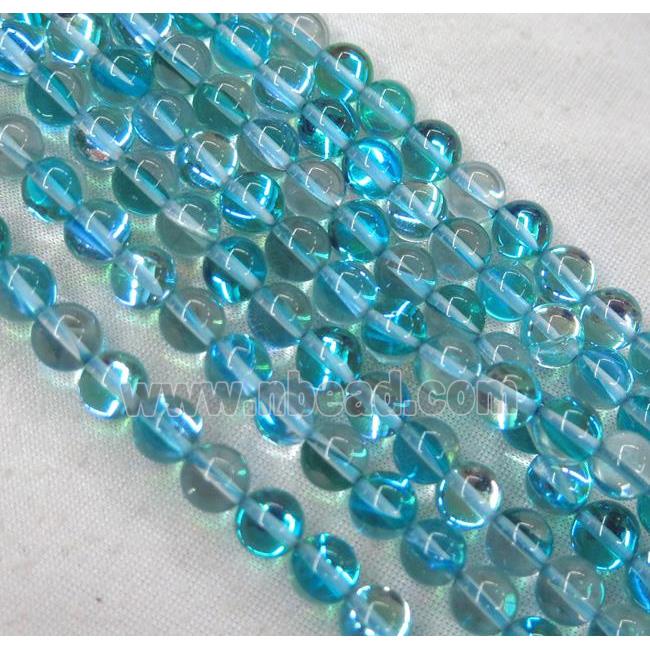 round synthetic aqua Aura Quartz Glass Beads