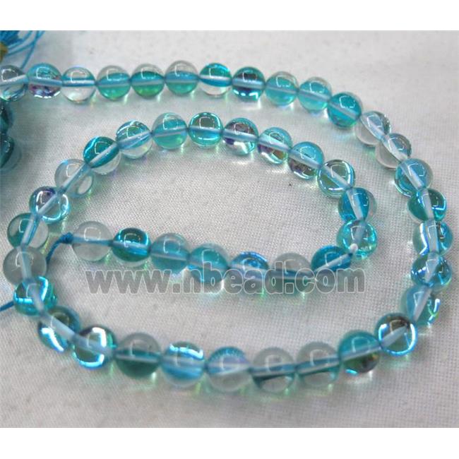 round synthetic aqua Aura Quartz Glass Beads