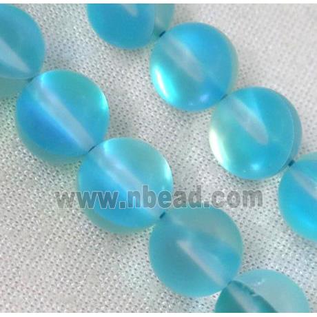 round synthetic aqua Aura Quartz Glass Beads, matte