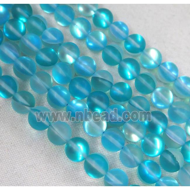 round synthetic aqua Aura Quartz Glass Beads, matte