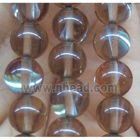 round coffee synthetic Aura Quartz Glass Beads