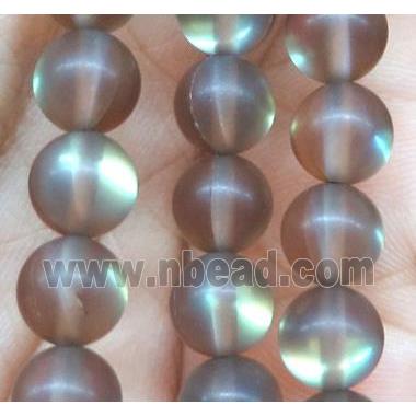 round coffee synthetic Aura Quartz Glass Beads, matte