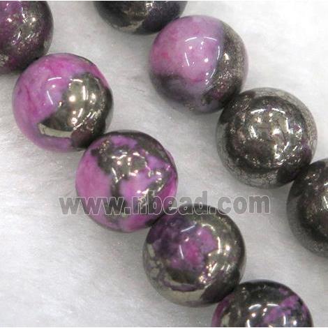 hotpink Chalco Pyrite Beads, round