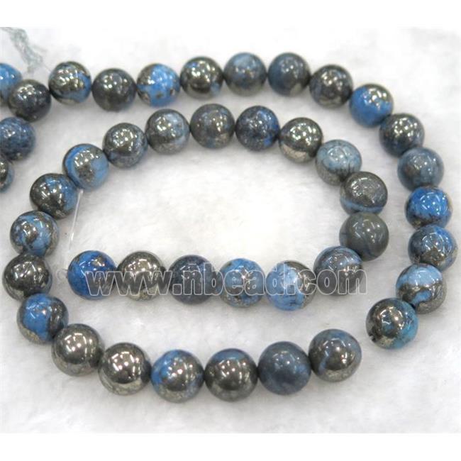 blue Chalco Pyrite Beads, round