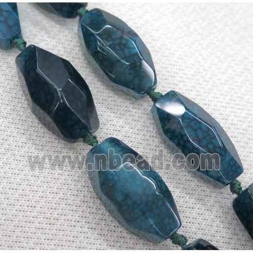 dragon veins agate beads, faceted freeform, see-blue