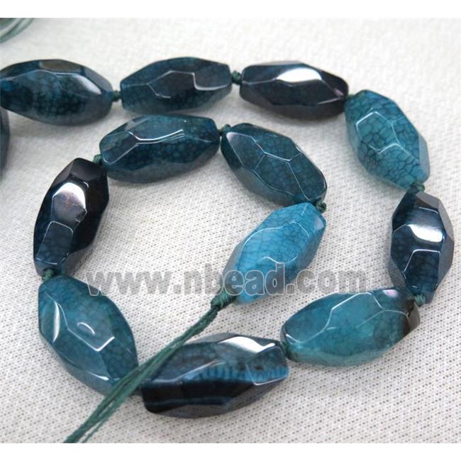 dragon veins agate beads, faceted freeform, see-blue