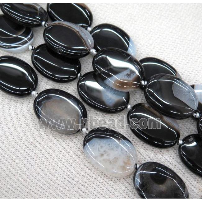 Agate Druzy oval beads, white black