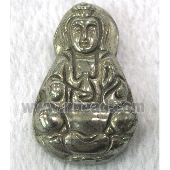 natural Pyrite pendant, guanyin buddha