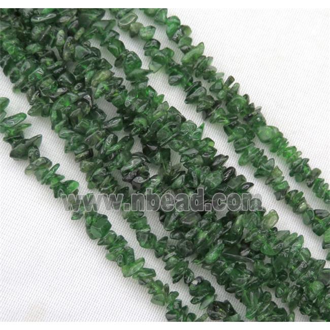 green Diopside beads, chips, freeform