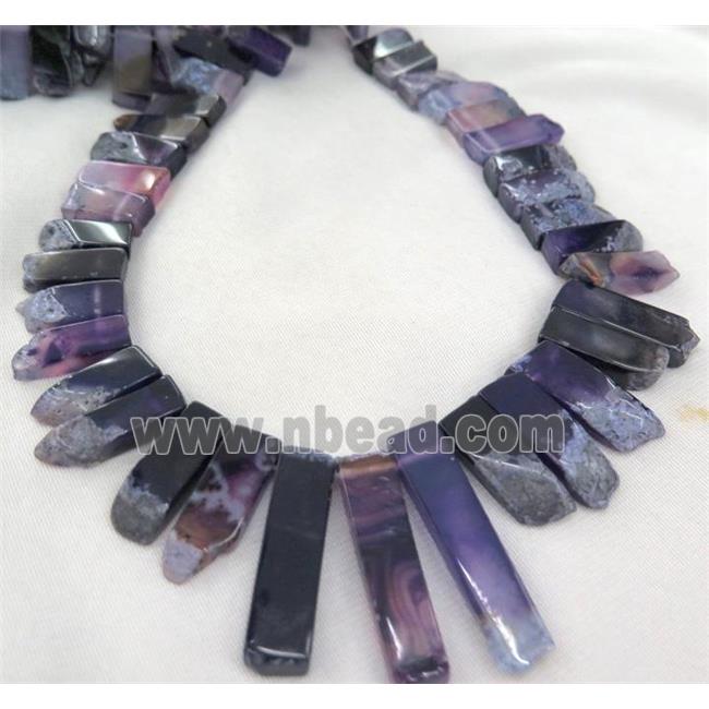 purple agate collar beads, stick, top drilled