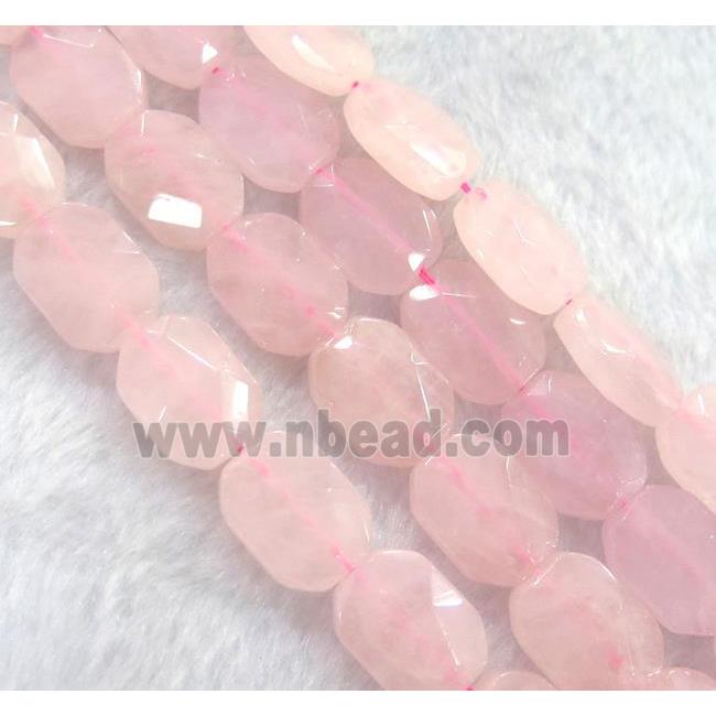 rose quartz bead, faceted rectangle