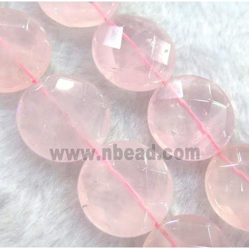 rose quartz bead, faceted flat-round