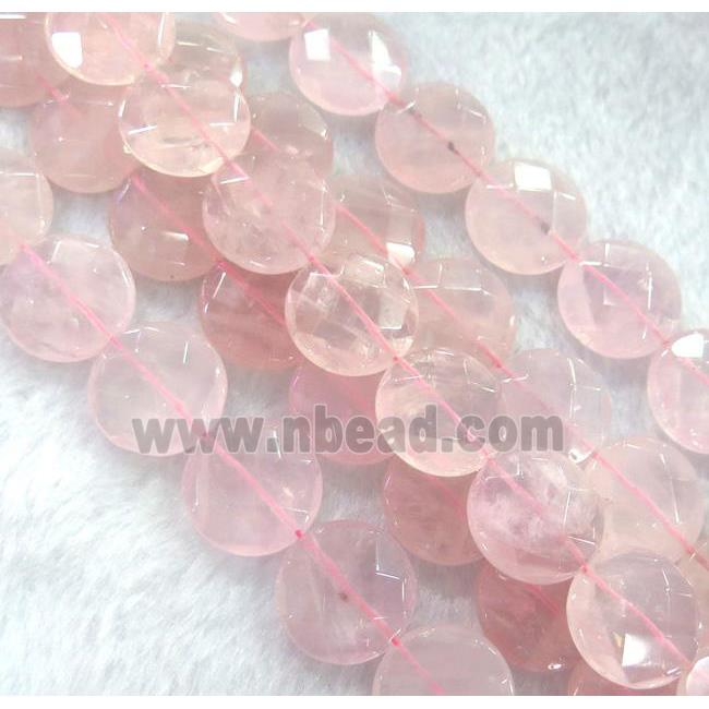 rose quartz bead, faceted flat-round