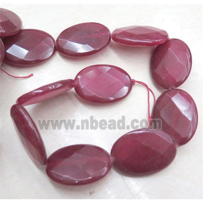 Jade bead, faceted oval, red
