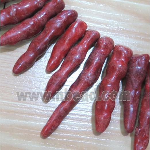 red coral beads, stick, freeform