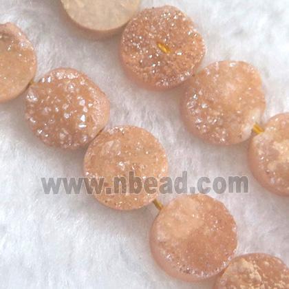 goldchampagne druzy quartz beads, flat round