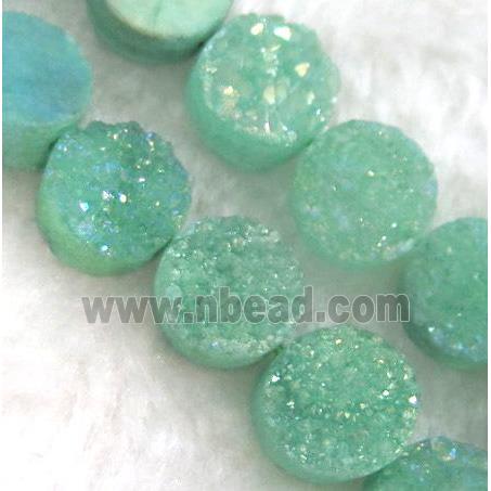 green quartz druzy beads, flat round