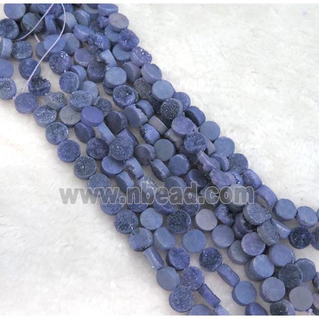 purple druzy quartz bead, flat round
