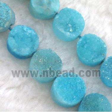 blue druzy quartz bead, flat round