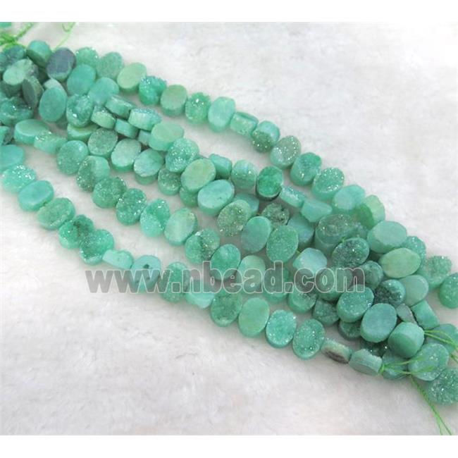 green druzy quartz beads, oval