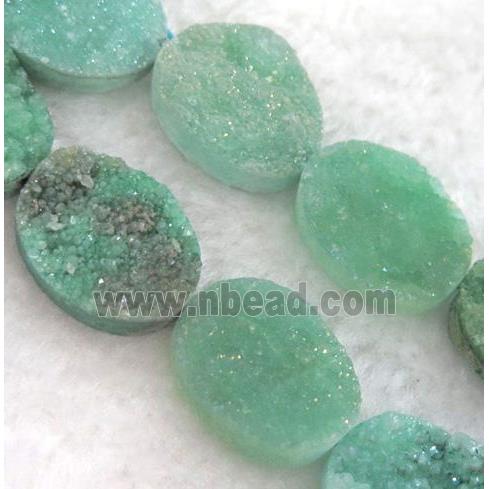 green druzy quartz beads, oval