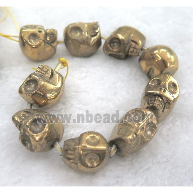 pyrite beads, skull, gold plated