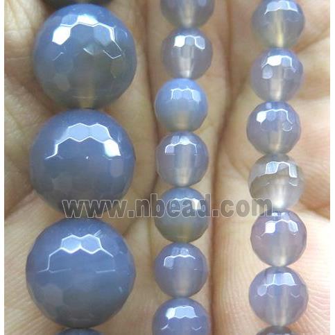 natural Gray Agate Beads, faceted round