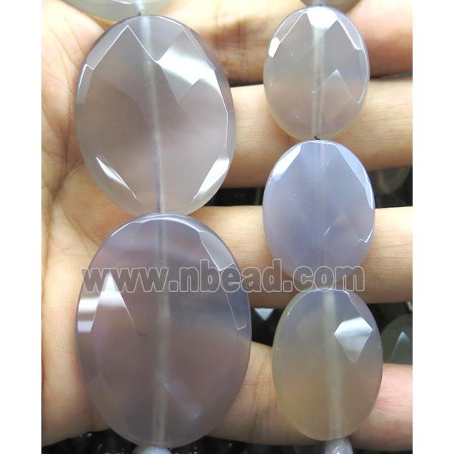 natural Gray Agate Beads, faceted oval