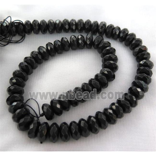 black onyx agate bead, faceted rondelle