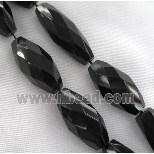 black onyx bead, faceted barrel