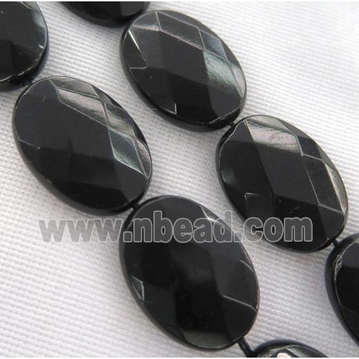 black onyx bead, faceted oval